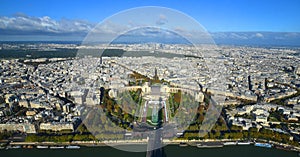 Bird eye view from the Eiffel tower of the Jardins du Trocadero