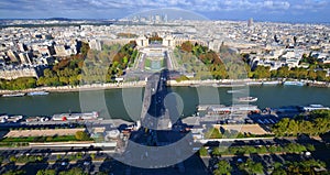 Bird eye view from the Eiffel tower of the Jardins du Trocadero