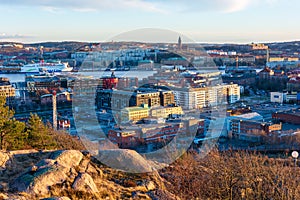 Bird eye view of gothenburg city from top of ramberget hill