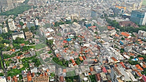 A bird eye view of high-density neighborhood in Jakarta . Jakarta, Indonesia's massive capital, sits on the