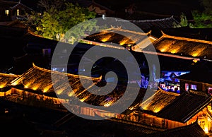 Bird eye view of local historical architecture roof building of Old Town of Lijiang