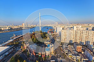 Bird eye view of Osaka bay from Tempozan ferris wheel