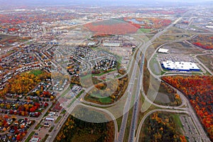 Bird eyes view from and helicopter of Quebec city and surrounding