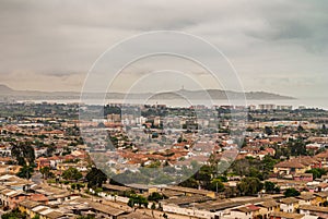 Bird eyes view over part of La Serena towards Coquimbo, Chile