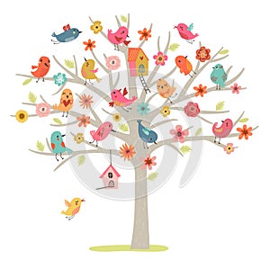 Bird family on a tree