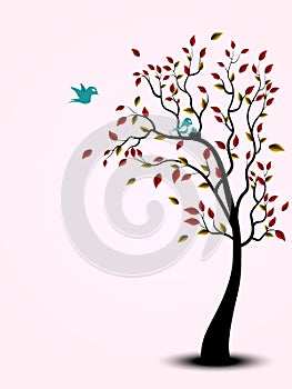 Bird family on the tree - full color