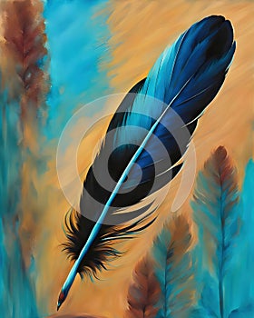 Bird feather, black with blue metallic sheen