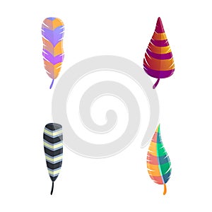 Bird feather icons set cartoon vector. Vibrant multicolored feather