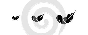Bird feathers icon set isolated on white background. Different birds feathers. Feather shapes silhouetes. Plumelet collection.
