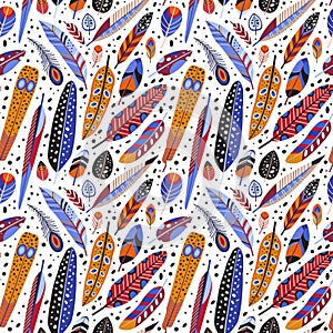 Bird Feathers and Plumage Seamless Pattern