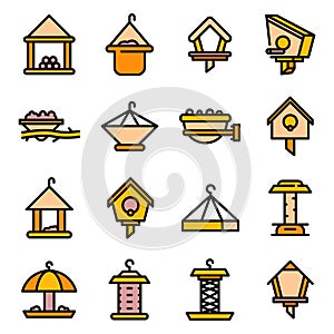 Bird feeders icons set line color vector