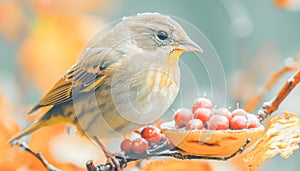 Bird feeding on seeds, Bird Feeding Month celebration, February
