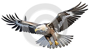 A bird in flight, a white-tailed eagle on a white background.
