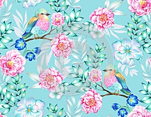 Bird with flowers, .