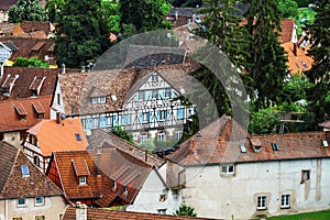 Bird-fly overview to small village in Alsace