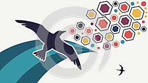 Bird Flying with Abstract Geometric Shapes Graphic, vector design Generative AI photo