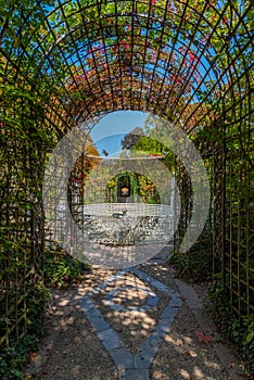 Bird fountain at gardens of Schwetzingen palace in Germany during sunny summer day