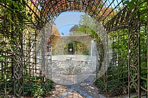 Bird fountain at gardens of Schwetzingen palace in Germany during sunny summer day