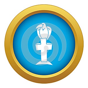 Bird on grave cross icon blue vector isolated