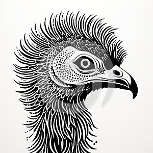 Bird Head Doodle On White Background: A Fusion Of Kilian Eng And Traditional African Art