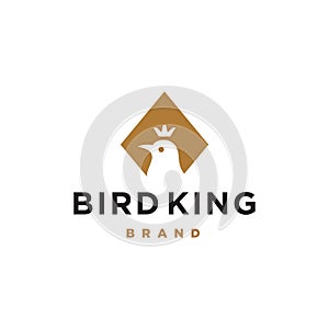 Bird head silhouette logo with crown on golden diamond shape icon Vector Illustration