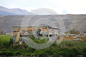 Bird hide at Laguna Nimez, a wildlife reserve at El Calafate in Patagonia, Argentina