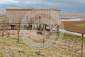 Bird hide, wooden structure, Rye Harbor