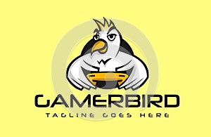 Bird holding a controller playing video games vector logo