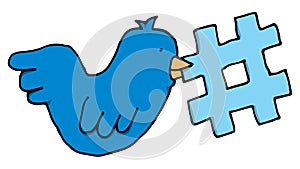 Bird holding a twitter tag topic photo