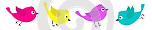 Bird icon line set. Birds collection. Cute kawaii cartoon funny baby character. Flying animal. Decoration element. Colorful