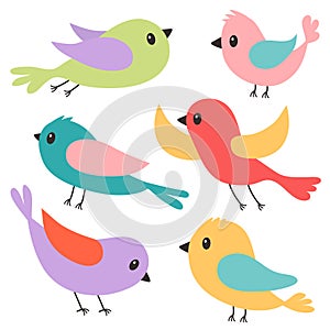 Bird icon set. Cute kawaii cartoon funny baby character. Different birds collection. Decoration element. Colorful sticker print.