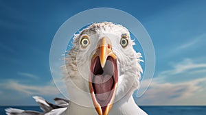 Animated Exuberance: A Close-up Of A Confrontational Seagull