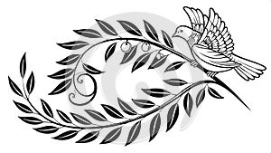Bird and leaf branch, nature design, decorative avian vector element design Generative AI photo