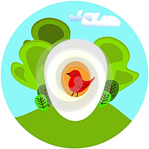Bird life illustration, vector emblem for bird watching societies, wild forest hiking or nature protection organizations