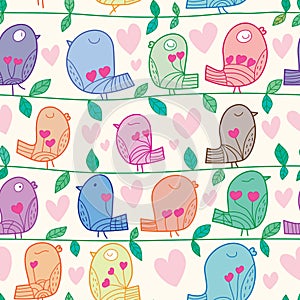 Bird line leaf stand horizontal pastel color seamless pattern