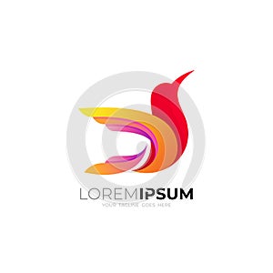 Bird logo and 3d colorful design, red color, fly