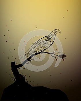 Bird look like tree branches on the white background, spirit of extinct animal, bird Extinction concept, photo