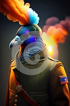 A bird in a military uniform- Ai Generated.