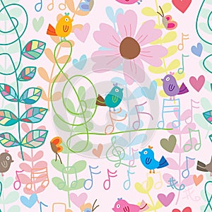 Bird music note colorful style seamless pattern