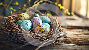 Bird Nest Filled With Eggs on Wooden Table