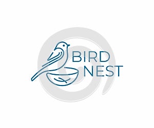 Bird with nest logo design. Bird watching vector design