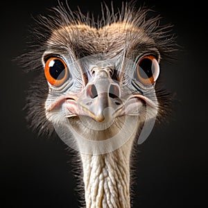 A bird ostrich with funny look, Big bird from Africa, Long neck and long eyelashes
