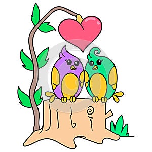 Bird paired symbol of valentines day celebration full of love, doodle icon image kawaii