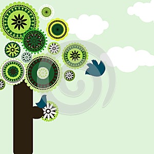 Bird on paisley seamless tree