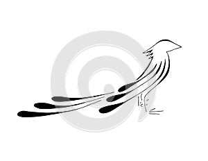 Bird Pheonix Standing, Stylized Line Art photo