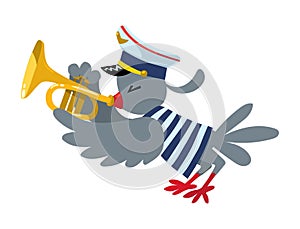 Bird play trumpet. Brass band of animals.