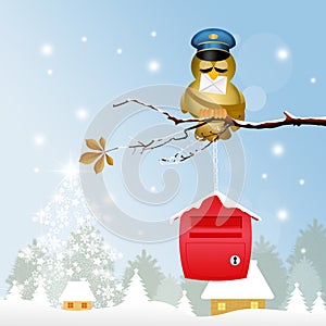 Bird postman at Christmas