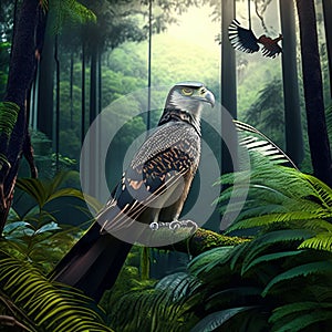 A bird of prey in the jungle. Wildlife scene from nature. Generative AI