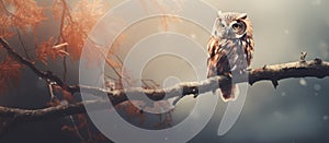 Bird of prey perched on twig in wood, scanning for arthropods under cloudy sky