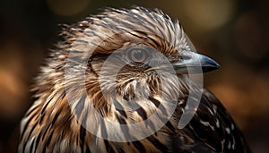 Bird of prey perching, close up portrait, selective focus, majestic beauty generated by AI